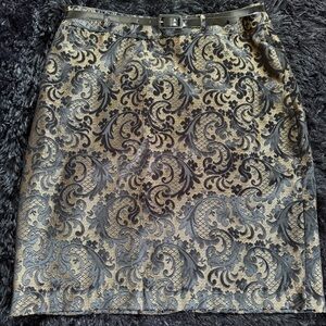Worthington Gold and Black Brocade Pencil Skirt with Belt